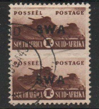 South West Africa 1943-4, small wars, 1/- of S.Africa opt S.W.A., pair, used