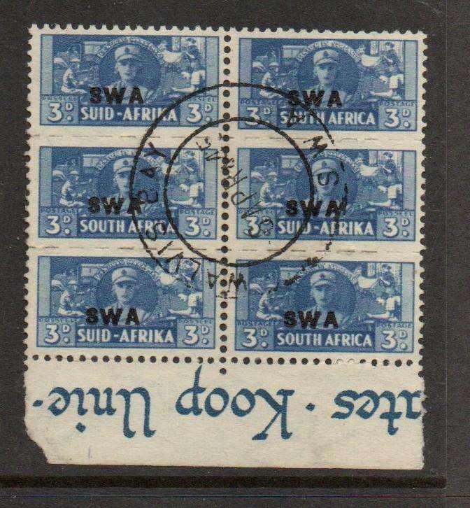 South West Africa 1943-4, small wars, 3d of S.Africa opt  S.W.A., block used