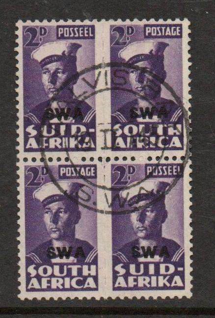 South West Africa 1943-4, small wars, 2d of S.Africa opt  S.W.A., block used