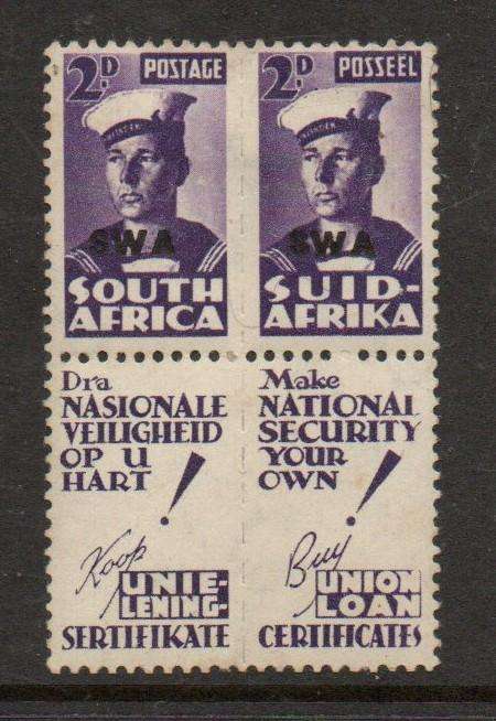South West Africa 1943-4, small wars, 2d of S.Africa opt  S.W.A., pair MH*