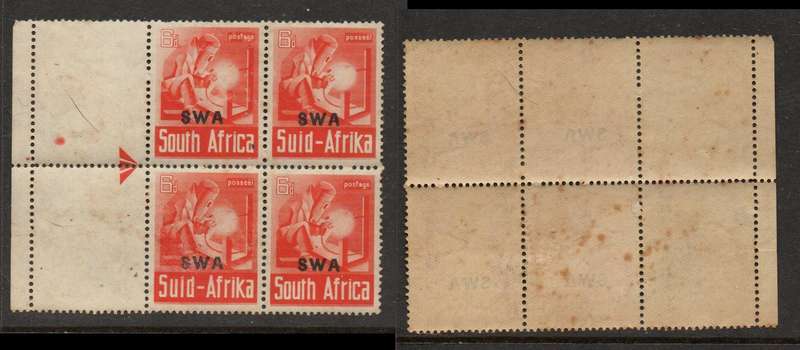 South West Africa 1941, large wars, 6d of S.Africa opt S.W.A., 2 pairs  MH * toned