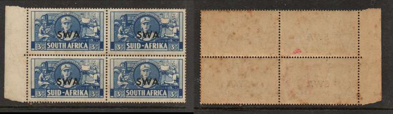 South West Africa 1941, large wars, 3d of S.Africa opt S.W.A., 2 pairs  MH * toned