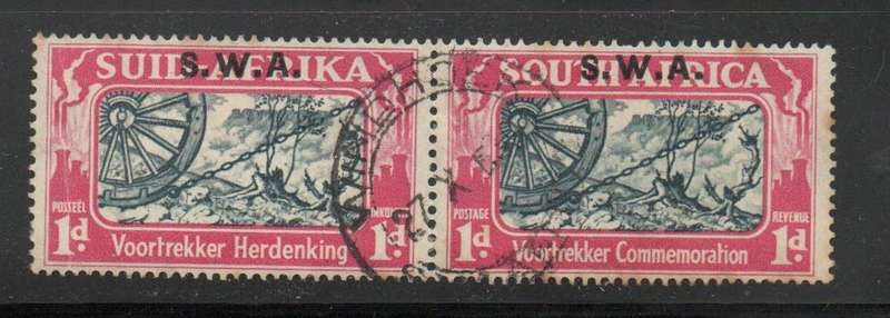 South West Africa 1938 Voortrekker Commemoration 1d+1d of S.Africa opt S.W.A used