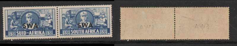 South West Africa 1943, large wars, 3d,  auxillaries, of S.Africa pair opt S.W.A.,MH* gum browning