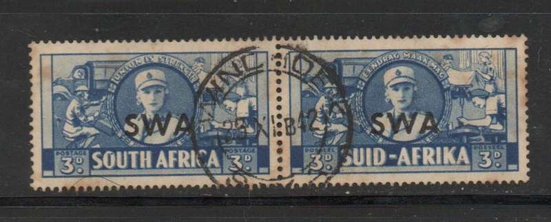 South West Africa 1943, large wars, 3d,  auxillaries, of S.Africa pair opt S.W.A.,used