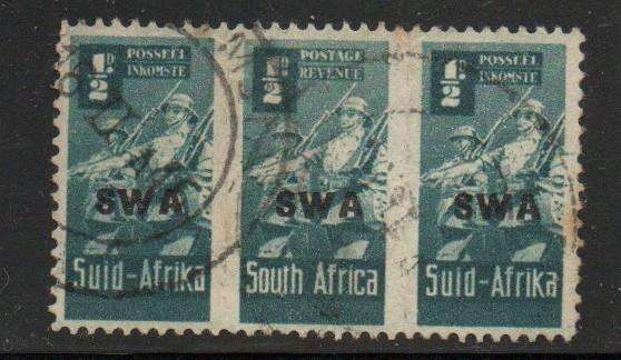 South West Africa 1943, small wars,1/2d soldiers, of S.Africa trio opt S.W.A.,used