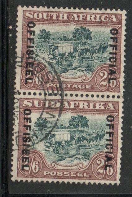 South Africa, 1934, 2s6d green & brown, OFFICIAL OFFISEEL, vertical pair, used