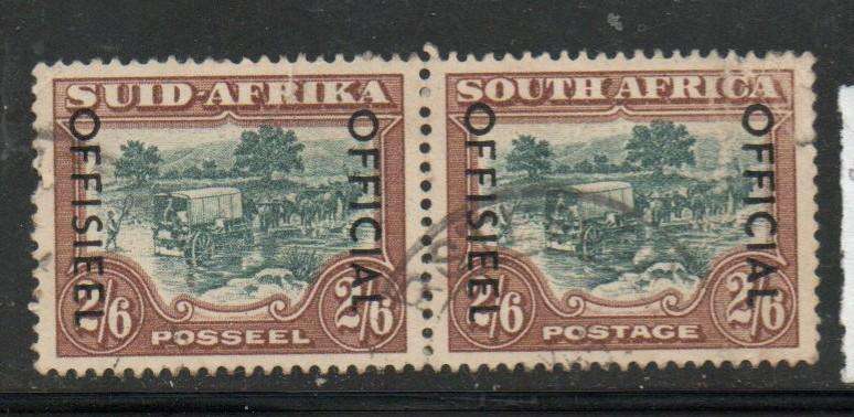 South Africa, 1950, 2s6d green & brown, OFFICIAL OFFISEEL, vertical pair, used