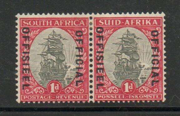 South Africa, 1937, 1d OFFICIAL OFFISEEL, upright watermark, pair, used