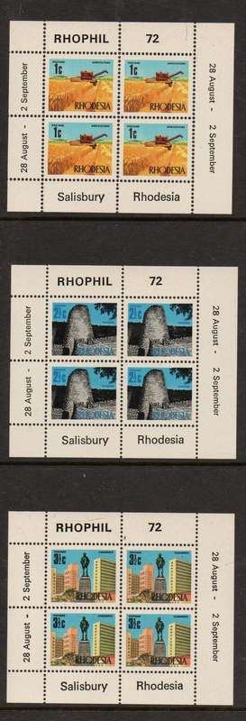 Rhodesia, 1972, RHOPHIL 72, set of 3 sheetlets, imperforate at right, SACC 236C - 238C, MNH **