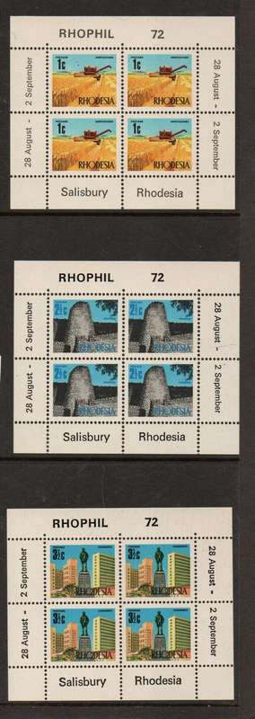 Rhodesia, 1972, RHOPHIL 72, set of 3 sheetlets, imperforate at top, SACC 236B - 238B, MNH **