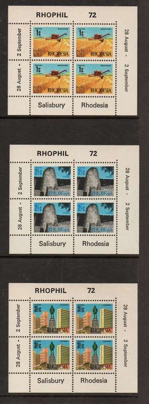 Rhodesia, 1972, RHOPHIL 72, set of 3 sheetlets, imperforate at top & right, SACC 236A - 238A, MNH **