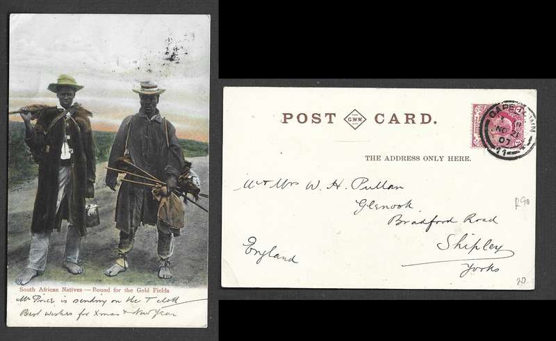 South African Natives bound for the gold fields, used 1d, CAPE TOWN NO 21 07 cds > England