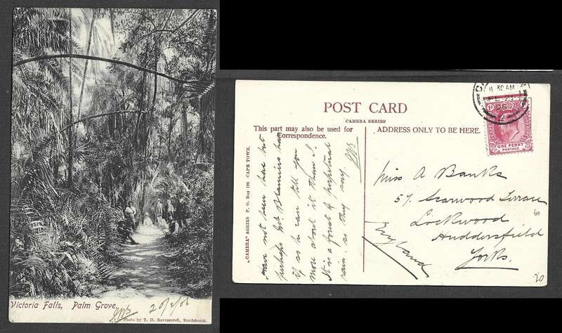 Victoria Falls, Palm Grove, used 1d, CAPE TOWN FE 21 06 cds > England