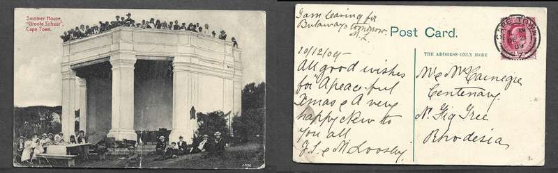 S.Africa, Summer House, Groote Schuur Cape Town, used 1d, CAPE TOWN DE 21 09 cds > Rhodesia
