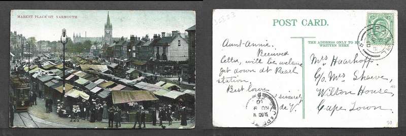 PPC Market Place: Gt. Yarmouth UK, used CoGH 1/2d, PAARL NO 8 10 cds > CAPE TOWN