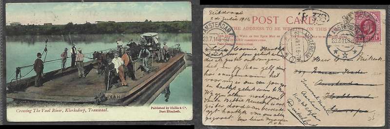 Crossing the Vaal, Klerksdorp, 1/2d Natal, interprovincial use KOFFYFONTEIN 3 JUL 11 > AMSTERDAM
