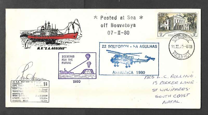 S.Africa, SS Agulhas, 22 Squadron, Icebergs for the Future, (signed), CAPETOWN PAQUEBOT 11.II.80 cds