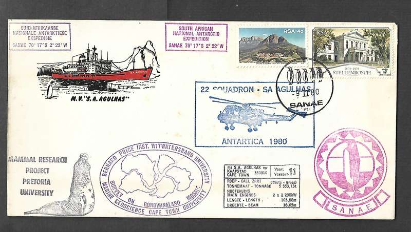 SS Agulhas, 22 Squadron, Wits-UCT Geoscience, Pretoria Mammal research, SANAE 9.II.80