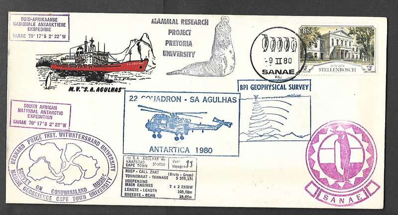SS Agulhas, 22 Squadron, Wits-UCT Geoscience, Pretoria Mammal, BPI GEO, SANAE 9.II.80