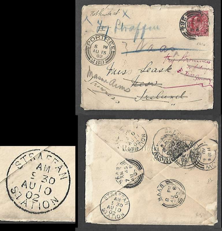 Ireland, STRAFFAN STATION AU 10 02cds / re-directed cover NAIRN (Scotland)> Ness, Ireland > Scotland