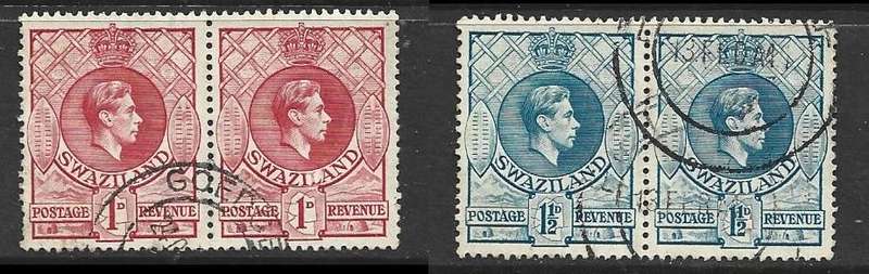 Swaziland GVIR, 1d  1 1/2d, pairs, used.