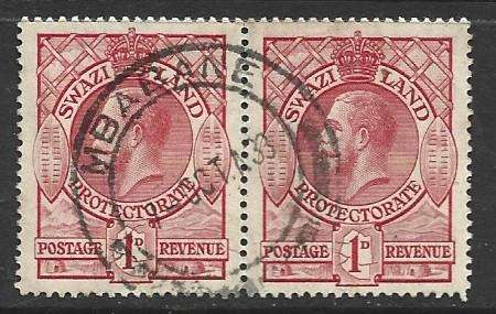 Swaziland GVR, , 1d pair, used. MBABANE 7 OCT 33, c.d.s.