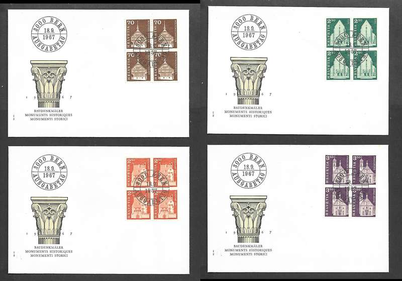 Switzerland, 1967, Architectural Monuments series 70c, 2Fr, 2Fr50, 3Fr50 BERN 18.9.1967