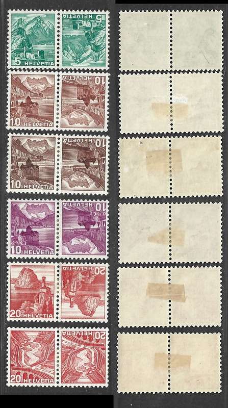 Switzerland, 1936, scenic, tete-beche horizontal pairs 5h, 10h x 3, 20h x 2, MH *