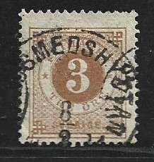 Sweden, 1877 - 9, 3 ore, pale yellow-brown, perf 13.25, used