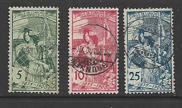 Switzerland, 1900 Universal Postal Union, 25th Anniversary, set of 3, used