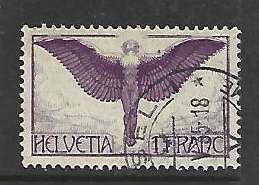 Switzerland, 1924, air, 1Franc, Icarus, violet & purple, used