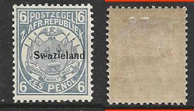 Swaziland, 1889, 6d of Transvaal opt Swaziland, MH * hinge remnant