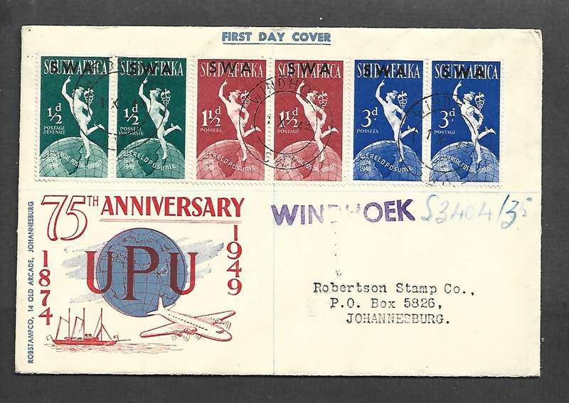 South West Africa, U.P.U. WINDHOEK 1 X 49 cds, 1st Day registered  >Johannesburg