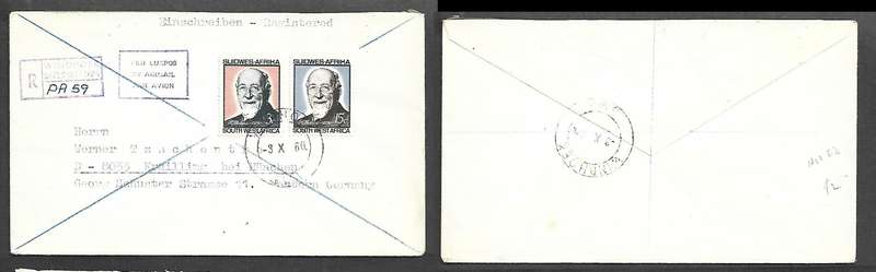 South West Africa, Dr Wedder. WINDHOEK 3 X 66 cds, (NOT 1st Day) registered air mail  >Germany