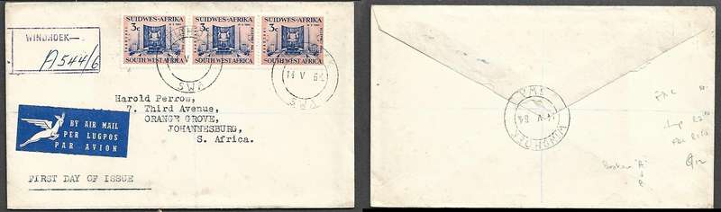 South West Africa FDC Radstaal WINDHOEK 14.V.64 cds>Johannesburg,