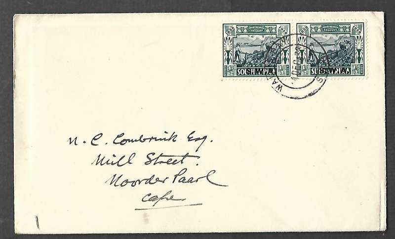 South West Africa, Voortrekker Eeufees, 1/2d pair WALVIS BAY 10 DEC 38 cds, 1st Day > Cape (m/s)