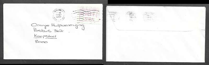 Namibia, 20c, SWA frama on cover >Cape Town, WINDHOEK 21 VIII 1990 c.d.s & wavy lines
