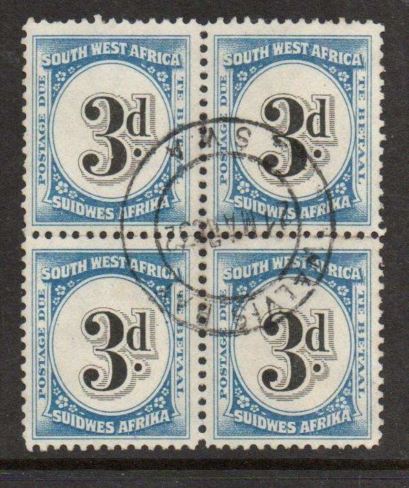 South West Africa, Postage Due, 1931, 3d,  block of 4, used