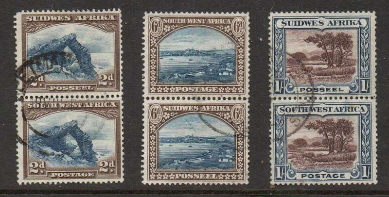 South West Africa1931, 2d, 6d, 1/ vertical pairs used