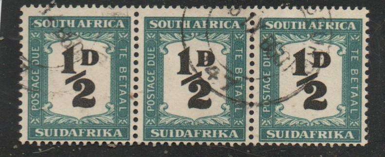 South Africa 1948, 1/2D postage due (SUIDAFRIKA), strip of three, used