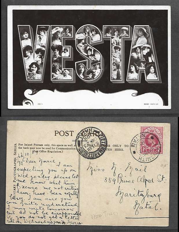 VESTA (Tilley), used 1d, LADYSMITH NATAL OC 22 09 cds> PIETERMARITZBURG