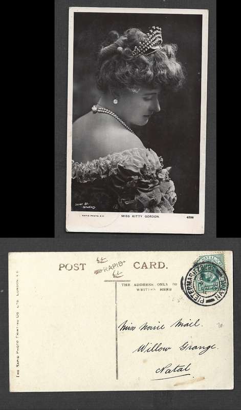 Miss Kitty Gordon, used 1/2d, PIETERMARITZBURG NATAL FE 19 08 cds> Willow Grange Natal (m.s)