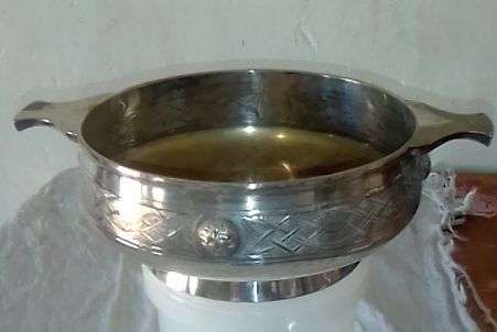 Bowl, 19cm diameter, Celtic decoration and motifs, silver plate on base metal