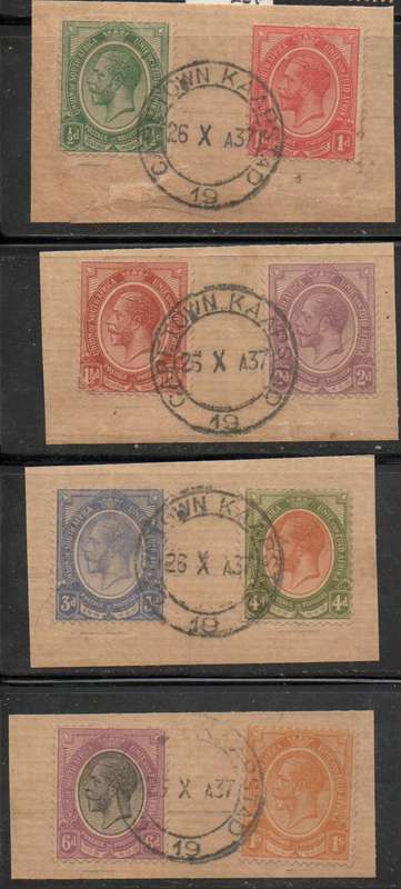 South Africa, 1913, 8 values, 1/2d - 1/- used on fragments CAPE TOWN cds