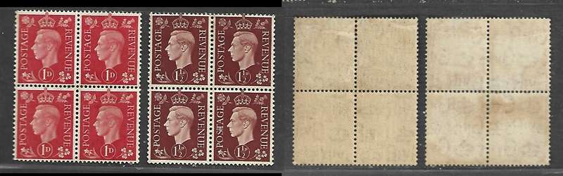 Great Britain, GVIR. 1937, 1d, 1 1/2d, blocks of 4, MH*, gum tone