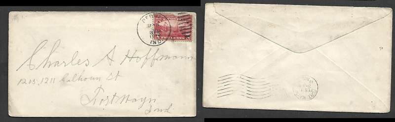USA, 2c, BEDFORD IND... 1910 cds > FORT WAYNE FE 1 1910 cds & wavy lines