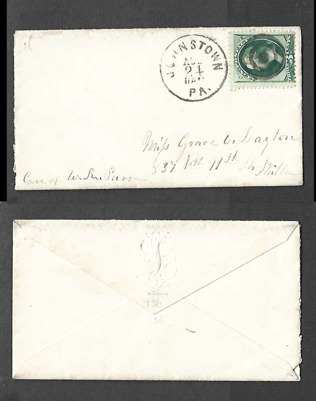USA, cover 3c, JOHNSTOWN PA AUG 24 11 AM cds & bulls eye
