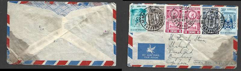 Venezuela  air mail 80c, CARACAS 27 SE ?? cds  > S. Africa