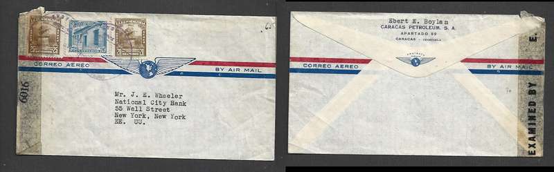 Venezuela air mail > New York, EXAMINER 6016 label